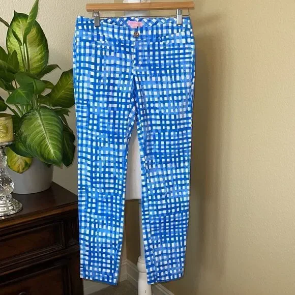 Lilly Pulitzer Feeling Beachy Gingham Kelly Ankle Pants Blue & White Size 0 - Picture 4 of 5